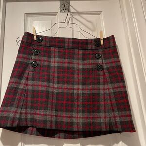 Gray and Red Plaid Wool Blend Miniskirt